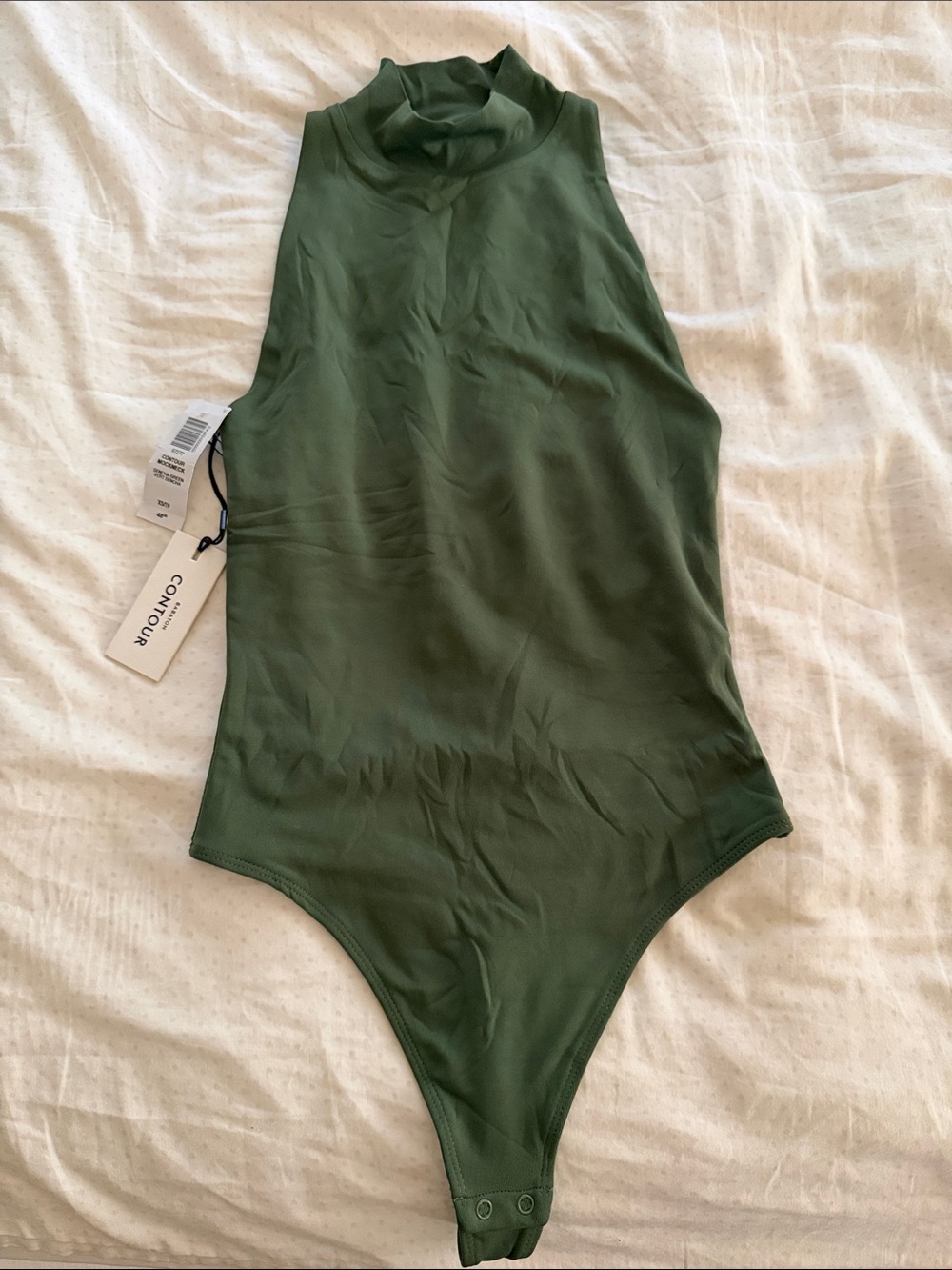 Babaton Olive Green Sleeveless Mock Neck One-Piece Bodysuit